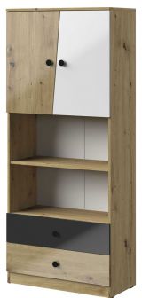 Cabinet Sirte 04, Colour: Oak / White / Black High Gloss - Measurements: 190 x 80 x 40 cm (H x W x D)