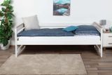 Kid bed Hermann 01 incl. slatted frame and grey pillows, Colour: White bleached / Nut, Massive wood - 90 x 200 cm (W x L)
