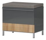 Bench with storage space / shoe cabinet Vaitele 03, Colour: Anthracite high gloss / Walnut - 51 x 56 x 35 cm (H x W x D)