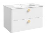 Vanity unit Ratlam 02, Colour: white matt, handles: gold - Measurements: 50 x 81 x 46 cm (H x W x D)