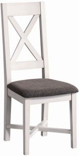 Leather-Upholstered Dining Chair "Kilkis" 121, pine wood, white finish - L44 x H105 x T39 cm