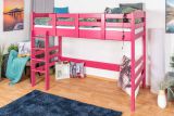 Loft bed 90 x 200 cm, "Easy Premium Line" K22/n, solid beech wood pink lacquered, convertible