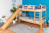 Bunk bed with slide 90 x 200 cm, solid beech wood natural lacquered, convertible into two single beds, "Easy Premium Line" K25/n