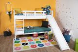 White loft bed with slide 80 x 190 cm, solid beech wood white lacquered, divisible into two single beds, "Easy Premium Line" K26/n