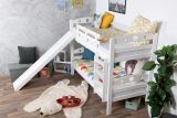 White bunk bed with slide 80 x 200 cm, solid beech wood white lacquered, convertible into two single beds, "Easy Premium Line" K27/n