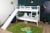 White bunk bed with slide 90 x 200 cm, solid beech wood white lacquered, divisible into two single beds, "Easy Premium Line" K27/n