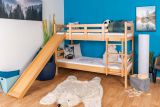 Loft bed with slide 80 x 190 cm, solid beech wood natural lacquered, divisible into two single beds, "Easy Premium Line" K28/n