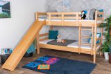 Bunk bed with slide 90 x 190 cm, solid beech wood natural lacquered, convertible into two single beds, "Easy Premium Line" K28/n
