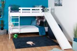 White bunk bed with slide 80 x 200 cm, solid beech wood white lacquered, convertible into two single beds, "Easy Premium Line" K28/n
