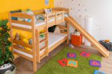 Loft bed with slide 80 x 190 cm, solid beech wood natural lacquered, convertible into two single beds, "Easy Premium Line" K29/n