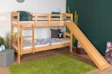 Bunk bed with slide 90 x 200 cm, solid beech wood natural lacquered, convertible into two single beds, "Easy Premium Line" K29/n