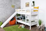 White loft bed with slide 80 x 190 cm, solid beech wood White lacquered, convertible into two single beds, "Easy Premium Line" K29/n