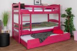 Bunk bed "Easy Premium Line" K3/h incl. trundle bed frame and cover plates, solid beech wood, pink finish - 90 x 200 cm 