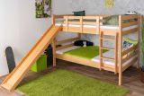 Large bunk bed with slide 120 x 200 cm, solid beech wood natural lacquered, convertible into two single beds, "Easy Premium Line" K32/n