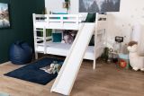 Large white bunk bed with slide 120 x 200 cm, solid beech wood White lacquered, convertible into two single beds, "Easy Premium Line" K32/n