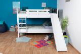 Large white bunk bed with slide 140 x 190 cm, solid beech wood white lacquered, divisible into two single beds, "Easy Premium Line" K32/n