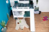 Large white bunk bed with slide 140 x 200 cm, solid beech wood White lacquered, convertible into two single beds, "Easy Premium Line" K32/n
