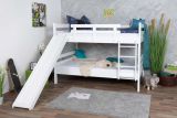 Large white bunk bed with slide 160 x 200 cm, solid beech wood white lacquered, divisible into two single beds, "Easy Premium Line" K32/n