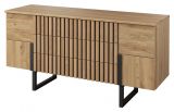 Chest of drawers Slatina 10, Colour: Oak / Black, part solid wood - Measurements: 71 x 140 x 45 cm (H x W x D)