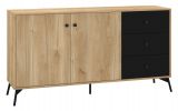 Chest of drawers Lincolnia 04, Colour: Oak / Black - Measurements: 85 x 160 x 40 cm (h x w x d), with 2 doors, 3 drawers and 4 shelves