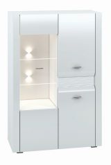 Display case Heber 05, Colour: White / Glossy White - Measurements: 138 x 92 x 42 cm (H x W x D), with 3 doors and 8 compartments.