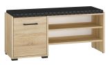 Bench with storage space / shoe rack Vacaville 07, Colour: Sonoma oak light - Measurements: 48 x 105 x 34 cm (H x W x D), with 1 door and 4 shelves