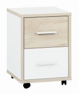 Children's room - Roll container Forks 08, Colour: Oak / White - Measurements: 55 x 39 x 40 cm (H x W x D), with 2 drawers