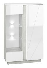 Vitrine Antioch 04, Colour: Glossy White / light grey - measurements: 141 x 92 x 40 cm (h x w x d), with 2 doors and 8 compartments