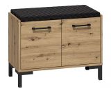 Bench with storage space / shoe cabinet Pandrup 04, Colour: Oak - measurements: 55 x 70 x 34 cm (H x W x D), with 3 doors and 2 compartments