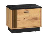 Bench with storage space / shoe cabinet Lautela 02, color: oak / black - dimensions: 49 x 60 x 34 cm (H x W x D), with 1 door and 2 compartments