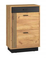 Lautela 04 shoe cabinet, color: oak / black - Dimensions: 91 x 60 x 34 cm (H x W x D), with 1 drawer, 2 doors and 4 compartments