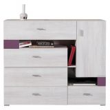 Children's room - Chest of drawers "Emilian" 10, Pine bleached / Purple - Measurements: 100 x 120 x 40 cm (h x w x d)