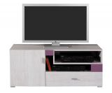 Teenager room - TV - base unit "Emilian" 12, Pine bleached / Purple - Measurements: 50 x 120 x 50 cm (H x W x D)