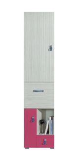 Nursery - Wardrobe "Felipe" 03, Pink / White - Measurements: 190 x 45 x 40 cm (H x W x D)