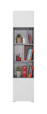 Children's room - Shelf Lede 06, Colour: Grey / Oak / White - Measurements: 190 x 45 x 40 cm (H x W x D)