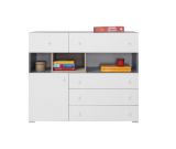 Children's room - Chest of drawers Lede 12, Colour: Grey / Oak / White - Measurements: 90 x 110 x 40 cm (h x w x d)