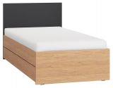 Single bed / Guest bed Leoncho 22, colour: Oak / Black - Lying surface: 90 x 200 cm (w x l)