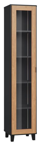 Display case Leoncho 35, Colour: Black / Oak - Measurements: 195 x 39 x 40 cm (H x W x D)