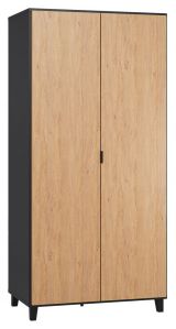 Hinged door cabinet / Wardrobe Leoncho 39, Colour: Black / Oak - Measurements: 195 x 93 x 57 cm (H x W x D)