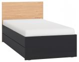 Single bed / Guest bed Leoncho 48, Colour: Black / Oak - Lying surface: 90 x 200 cm (w x l)