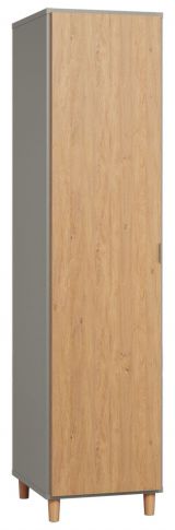 Hinged door cabinet / Wardrobe Nanez 34, Colour: Grey / Oak - Measurements: 195 x 47 x 57 cm (H x W x D)