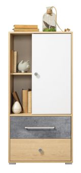 Children's room - Chest of drawers Modave 05, Colour: Oak / White / Grey - Measurements: 122 x 60 x 40 cm (H x W x D)