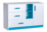 Children's room - Chest of drawers Frank 07, Colour: White / Blue - 83 x 130 x 40 cm (h x w x d)