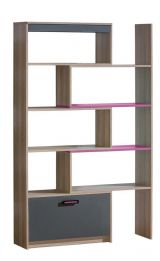 Children's room - Shelf Marcel 14, Colour: Ash Pink / Grey / Brown - Measurements: 187 x 80 - 135 x 31 cm (H x W x D)