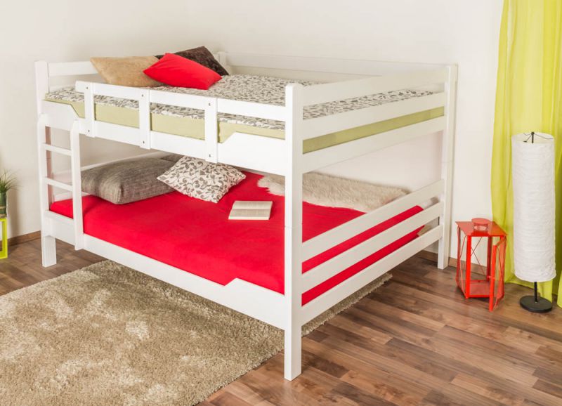 Adult bunk beds ' Easy Premium Line ® ' K16/n, head and foot part straight, solid beech wood white lacquered - lying surface: 160 x 190 cm, divisible