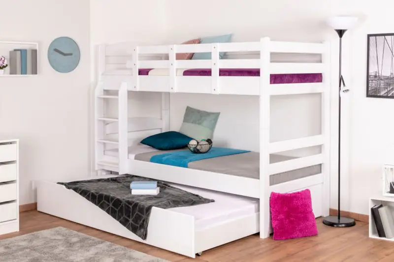 Bunk bed for adults "Easy Premium Line" K17/h incl. berth and 2 cover panels, 90 x 200 cm (w x l) solid beech wood White lacquered, divisible