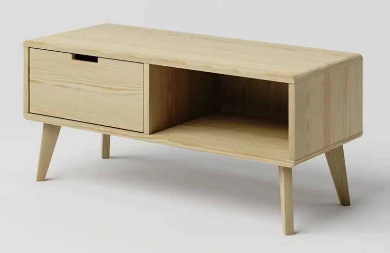 TV base cabinet solid pine wood natural Aurornis 53 - Measurements: 44 x 96 x 40 cm (H x W x D)