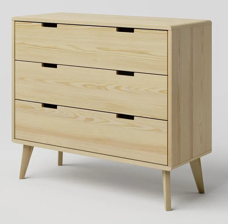 Chest of drawers solid pine wood natural Aurornis 32 - Measurements: 84 x 96 x 40 cm (H x W x D)