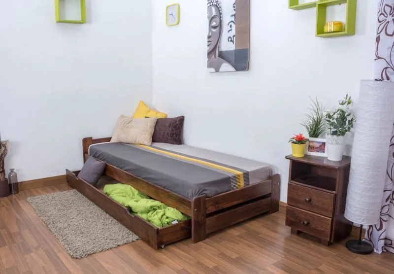 Futon bed / solid wood bed solid pine walnut A9, incl. slatted frame - dimensions 90 x 200 cm