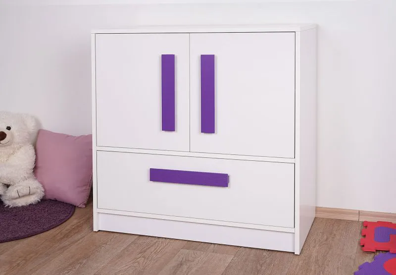 Children's Room - Walter 08 Chest of Drawers, Color: High-Gloss White / Purple - 85 x 80 x 40 cm (H x W x D)
